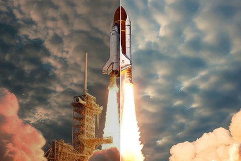 A whale jumping out of the water before a starry night sky. Above the whale is the phrase "up to 150% brighter".