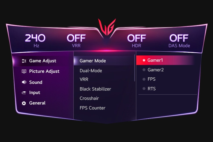 GUI setting image of Gamer Mode.