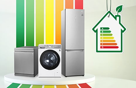 Új energiacímke banner LG mosógéppel, hűtővel és mosogatógéppel