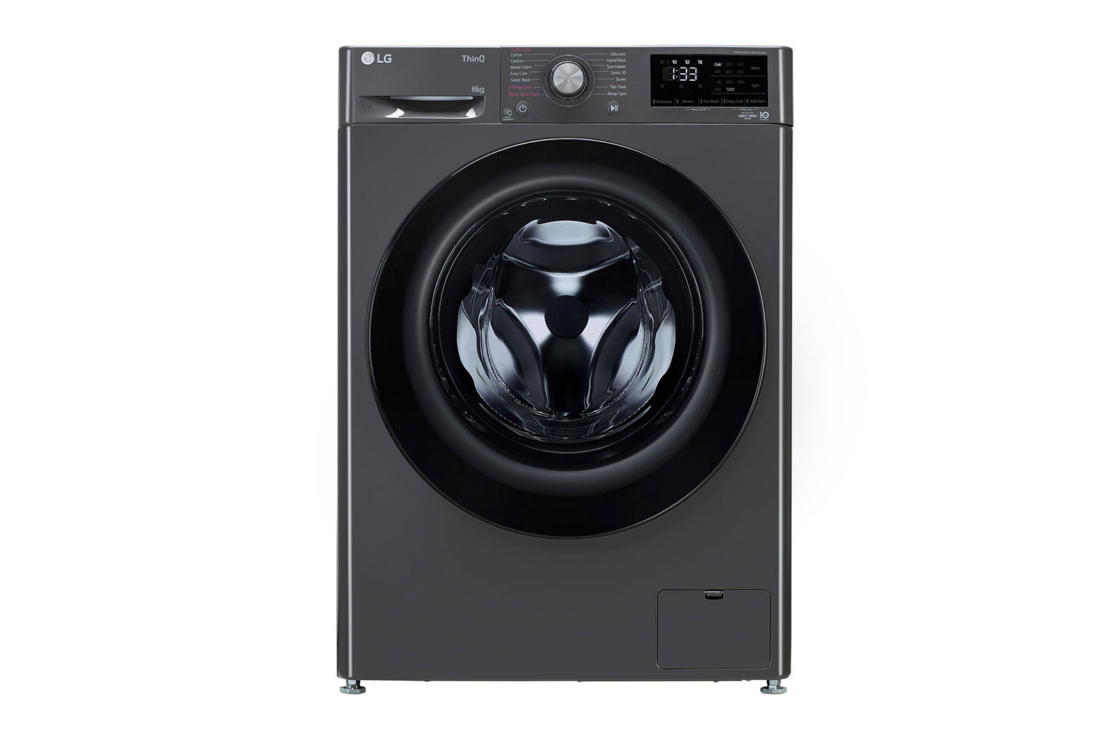 LG 8Kg Front Load Washing Machine, AI Direct Drive™, Steam, Wifi, Middle Black, FHP1208Z5M