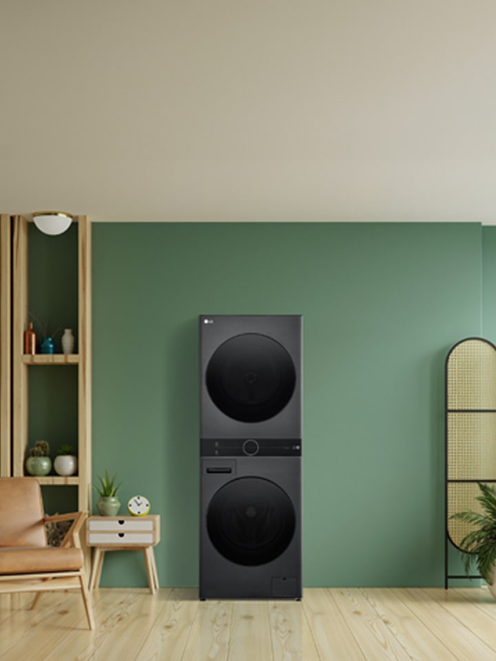 Una colonna bucato WashTower in una stanza verde