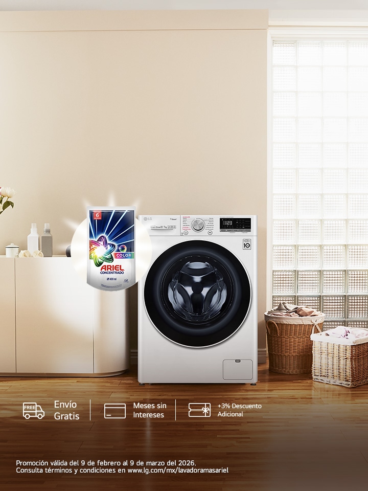 Compra una lavadora y obtén hasta 3 meses* de detergente ARIEL de regalo
