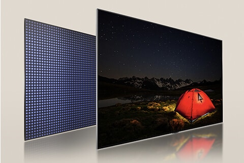 LG QNED TV ligeramente a un lado, mostrando la pantalla de LG QNED TV y la luz de fondo.