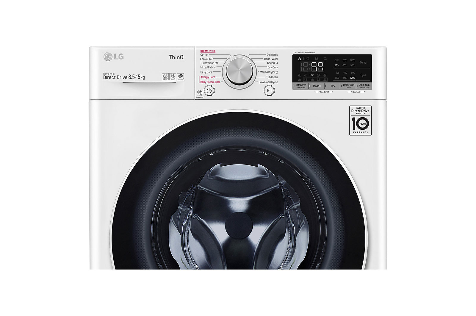 LG 8.5/5kg Front Load Washer with AI Direct Drive™ and Steam™, FV1285D4W