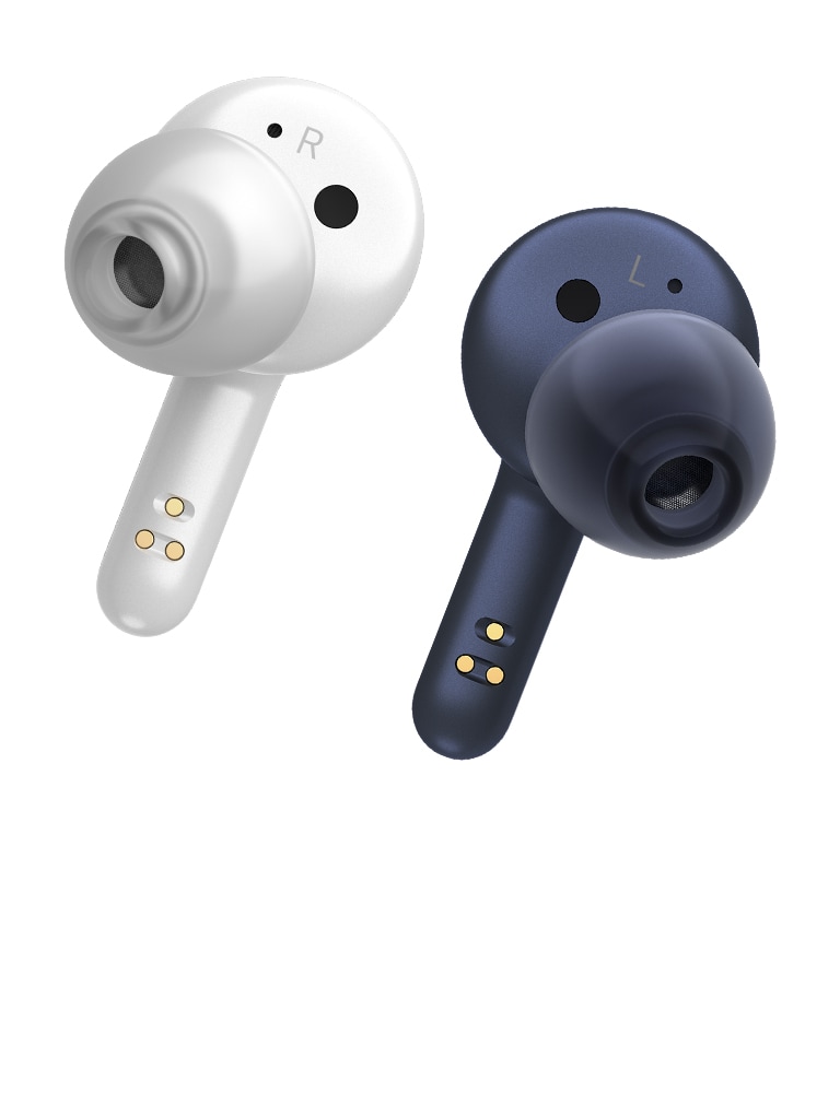 La punta blanca y azul de los FP3 Earbuds se muestra una por una.