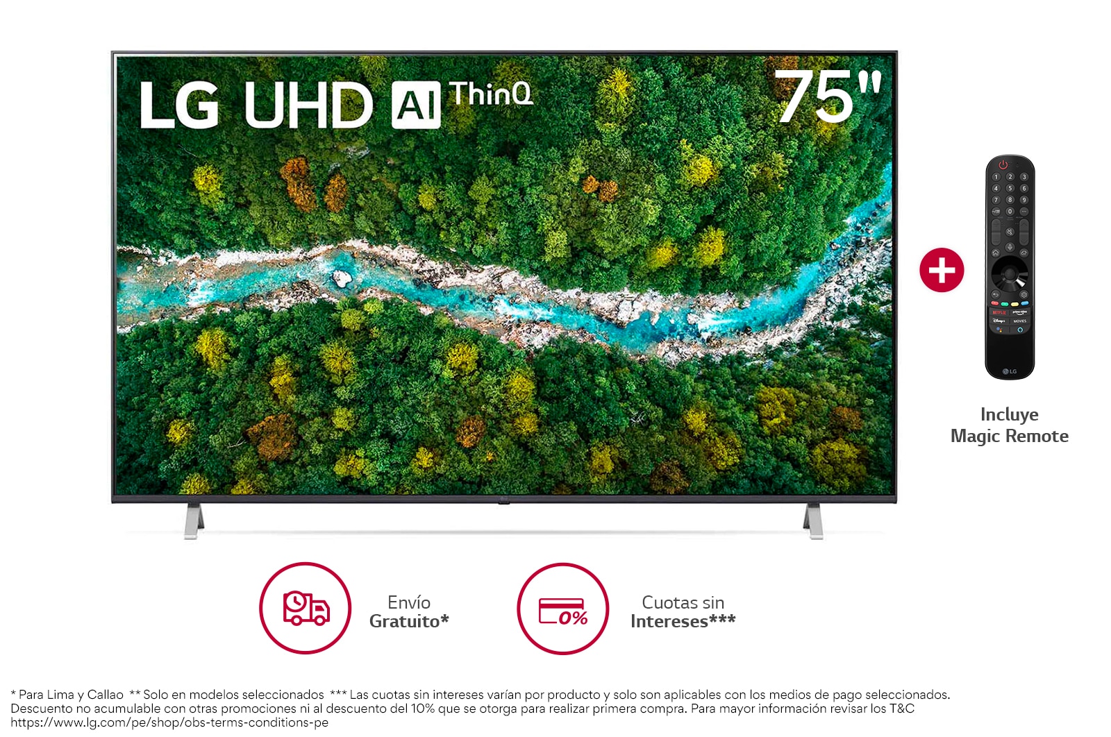 LG UHD ThinQ AI 75'' UP7760 4K Smart TV, 4K Procesador Inteligente α5, 75UP7760PSB