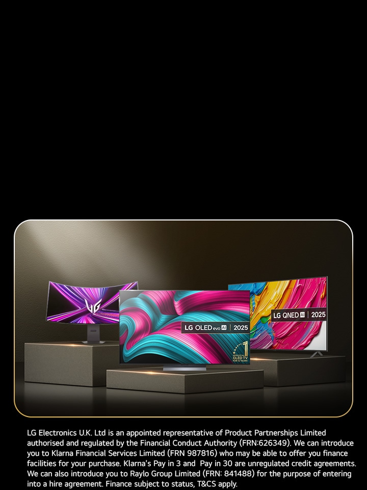 3 LG Products on a dark podium