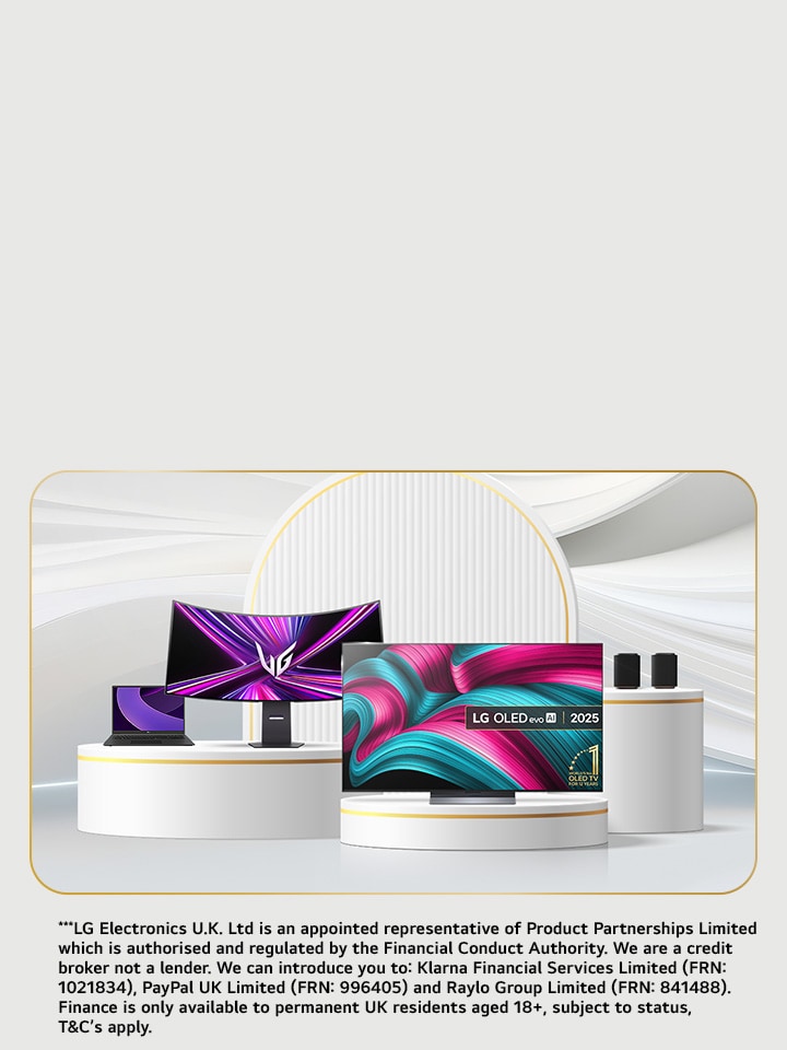 3 LG Products on a dark podium