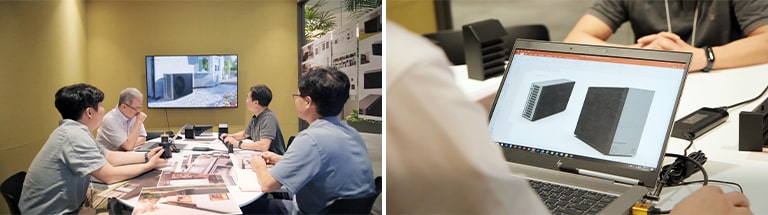 Engineers in LG are having a meeting about the THERMA V R290 Monobloc.