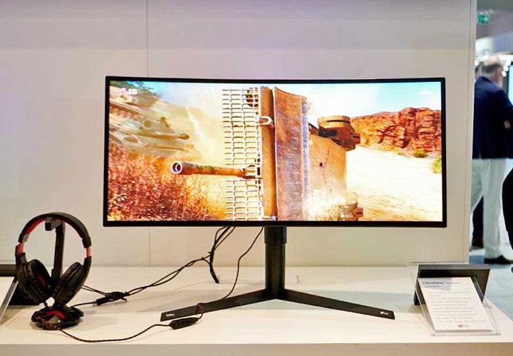 IFA 2018: A close up of the 34GK950G 34" UltraWide Curved Gaming Monitor, on show at LG's exhibition