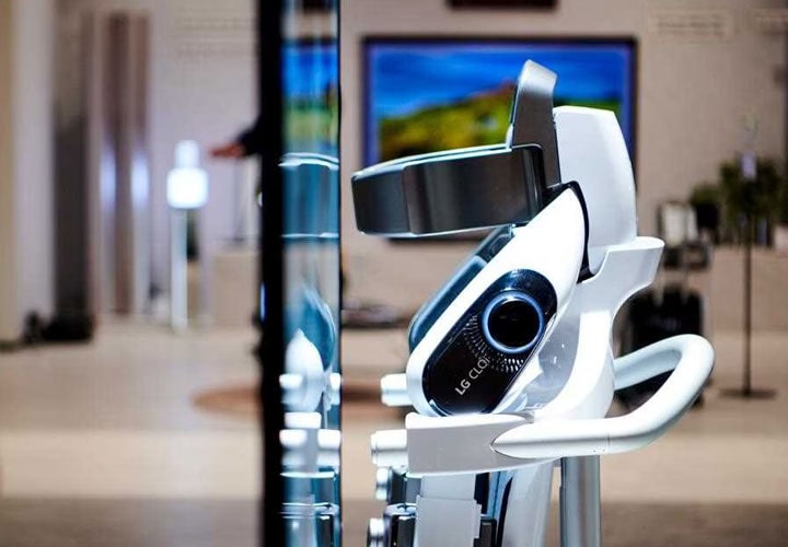 IFA 2018: A close-up of the power button on the CLOi SuitBot at LG's AI-focused exhibition