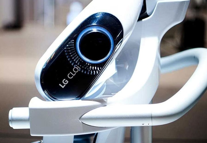 IFA 2018: A close-up of the power button on the CLOi SuitBot at LG's AI-focused exhibition