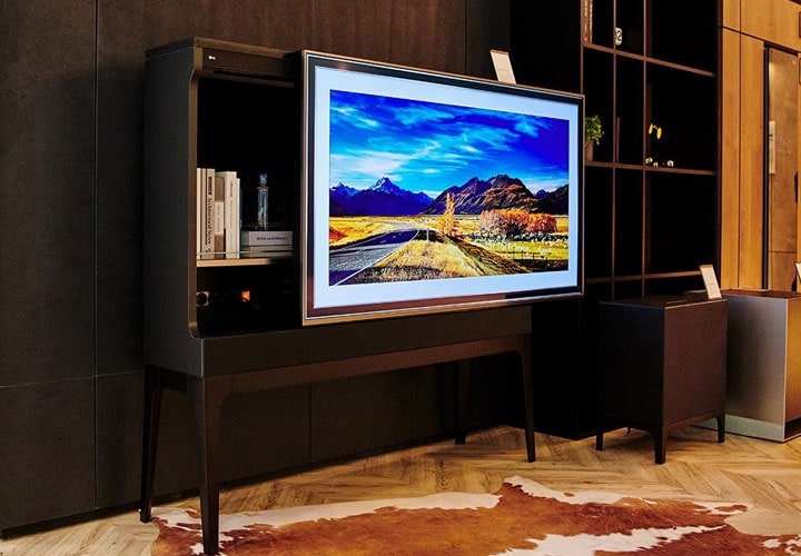 The LG Objet TV was on show within LG's ThinQ Home at IFA 2019 - the screen can be slid to reveal a handy cupboard for all your favourite items | More at LG MAGAZINE