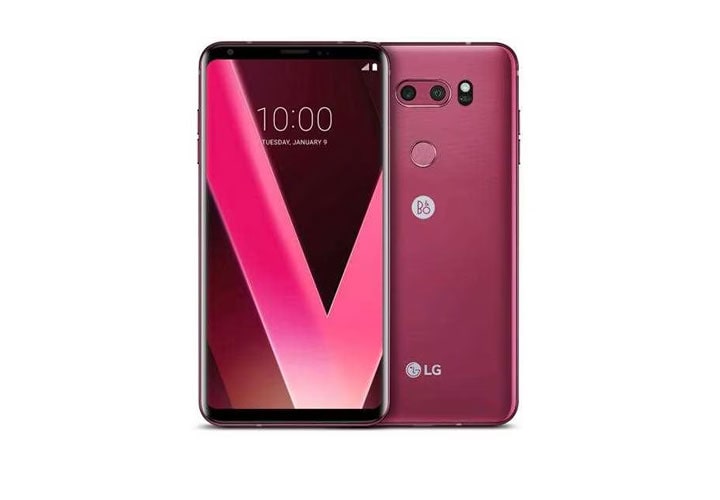 A front view of lg's new v30 color - raspberry rose announced at ces 2018