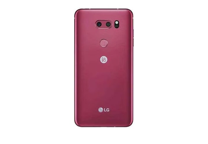 A rear side view of lg's new v30 color - raspberry rose announced at ces 2018
