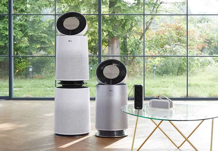 The LG PuriCare™ Air Purifier range on display in a home living space