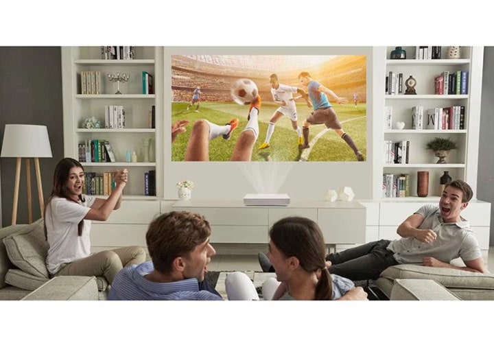 Enjoying family time in the home cinema room.