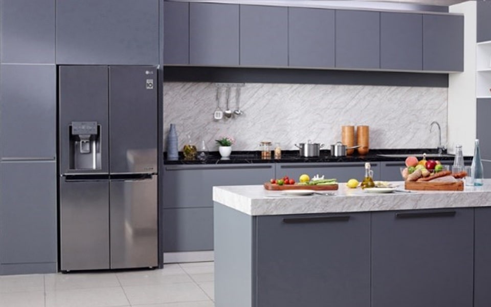 LG water and ice dispenser fridge freezer installed in the kitchen