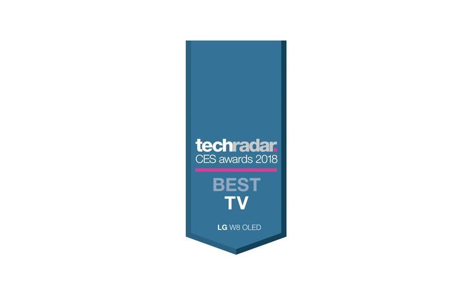 TechRadar CES awards 2018 Best TV awarded to the LG SIGNATURE W8 OLED TV on white background