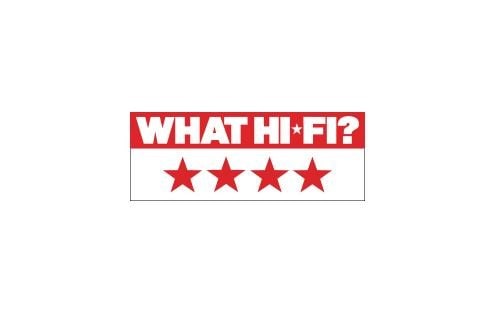 What Hi-Fi? four star review for LG product with British symbol in the top right corner