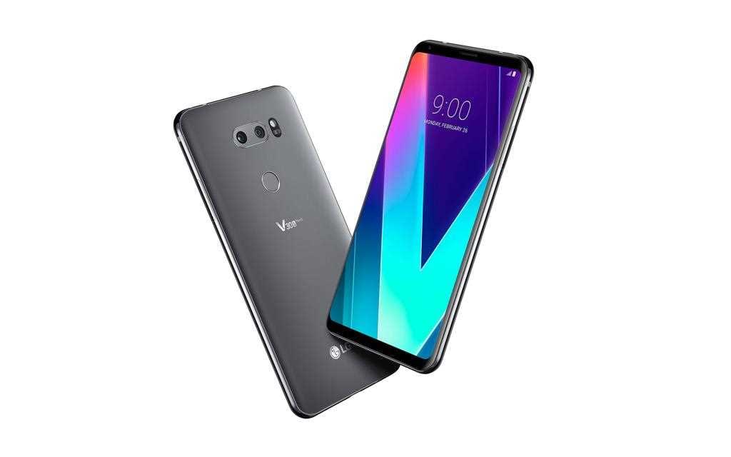 A dynamic angle of new lg v30s thinq image in platinum gray.