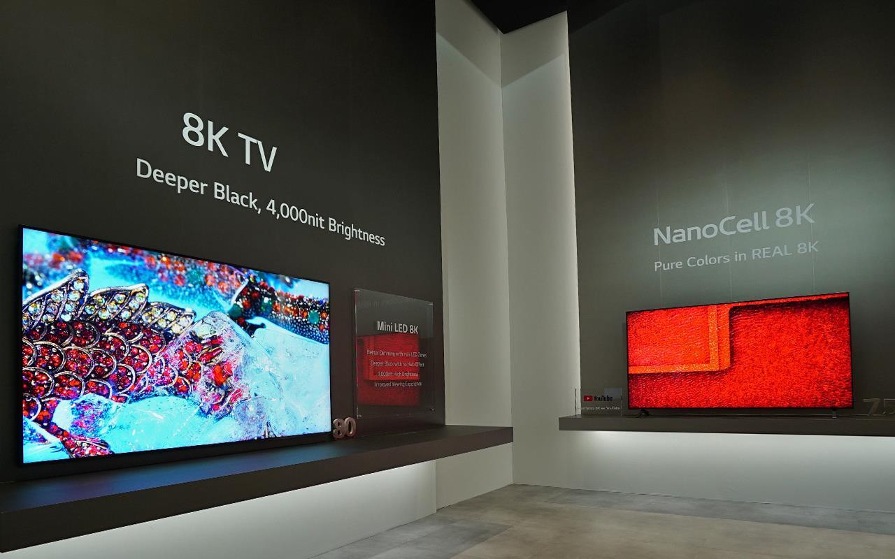 An 8K OLED TV compared to a NanoCell 8K TV.