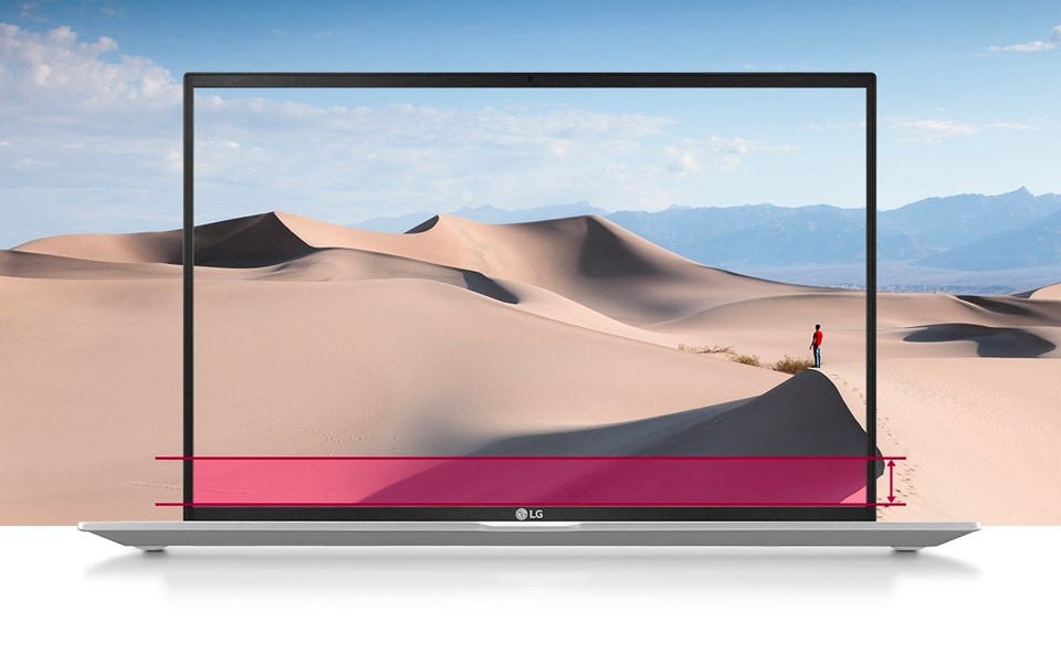 High resolution image of sandunes is shown on a laptop matching the background behind the laptop