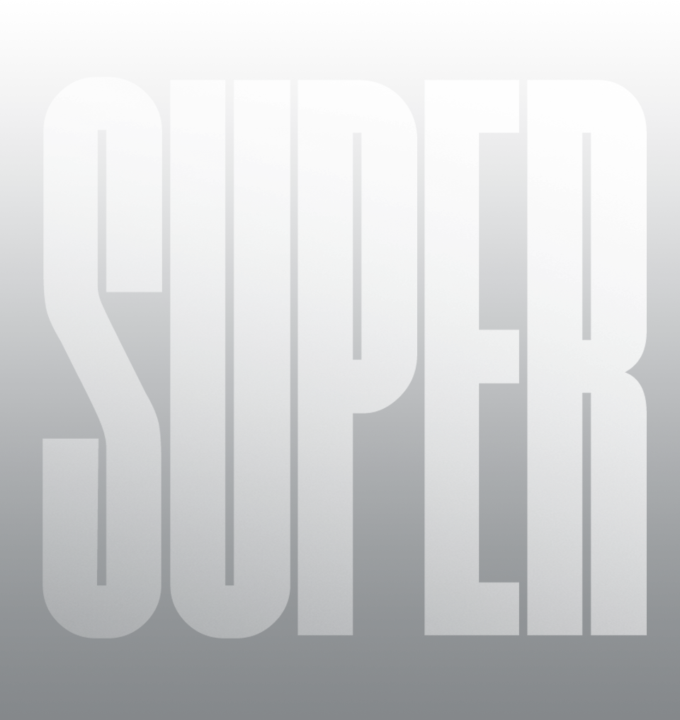 The words 'Super Black' appear in a bold font, and then a rugged iceberg with intricate grooves appears from below