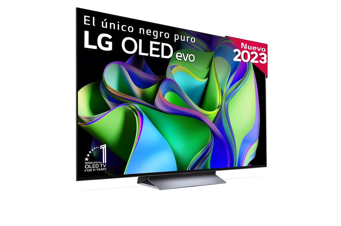 LG TV LG  OLED evo 4K de 77'' C3, Procesador Máxima Potencia, Dolby Vision / Dolby ATMOS, Smart TV webOS23, el mejor TV para Gaming., Slightly-angled left-facing side view., OLED77C36LC