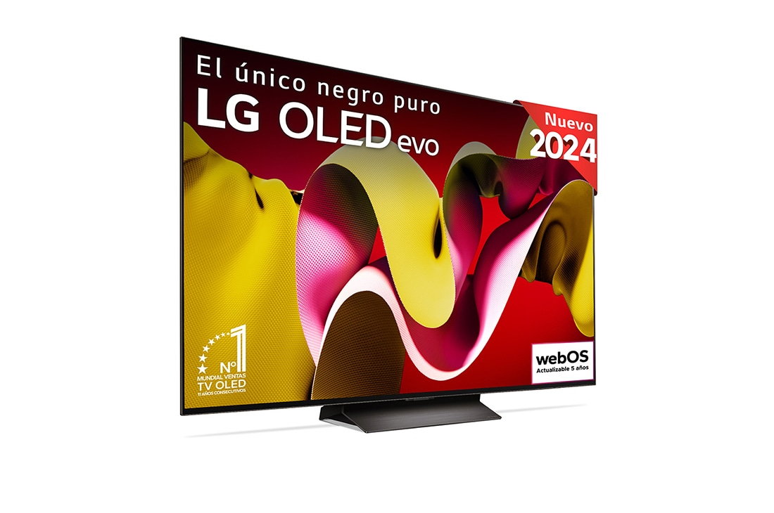 LG 65 pulgadas TV LG OLED 4K serie C4  con Smart TV WebOS24, Vista lateral ligeramente inclinada hacia la izquierda del televisor LG OLED evo, OLED C4, OLED65C46LA