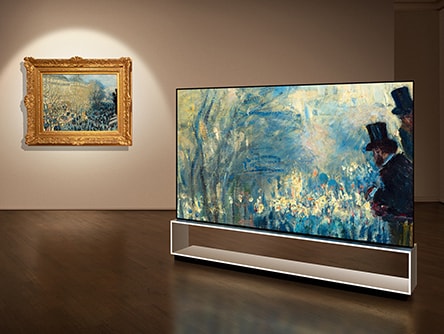 Claude Monet’s The Boulevard des Capucines is displaying on the screen of LG SIGNATURE OLED 8K TV.