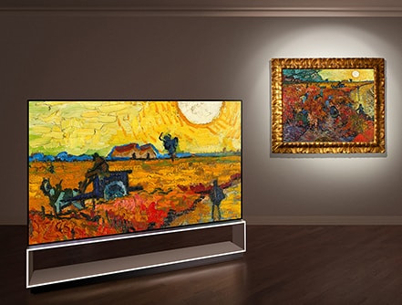 Vincent Van Gogh’s Red vineyards at Arles is displaying on the screen of LG SIGNATURE OLED 8K TV.