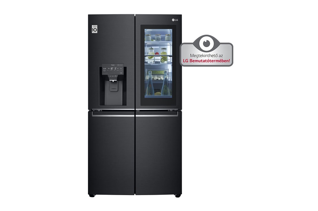 LG InstaView Door-in-Door™ Négyajtós hűtőszekrény DoorCooling+™, Craft Ice™ és ThinQ™ technológia, 638L kapacitás, GMX945MCCF