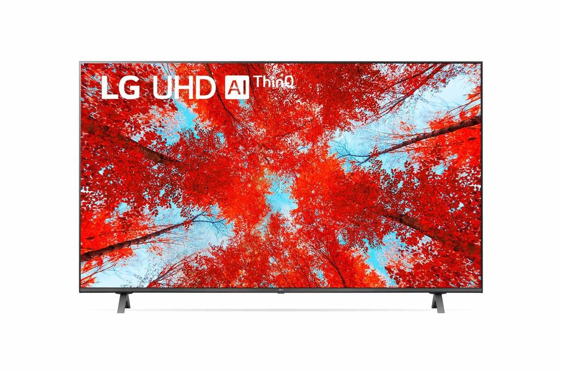 LG 70 inch UQ90 Series  4K Smart UHD TV with AI ThinQ® (2022), A front view of the LG UHD TV with infill image and product logo on, 70UQ9000PSD