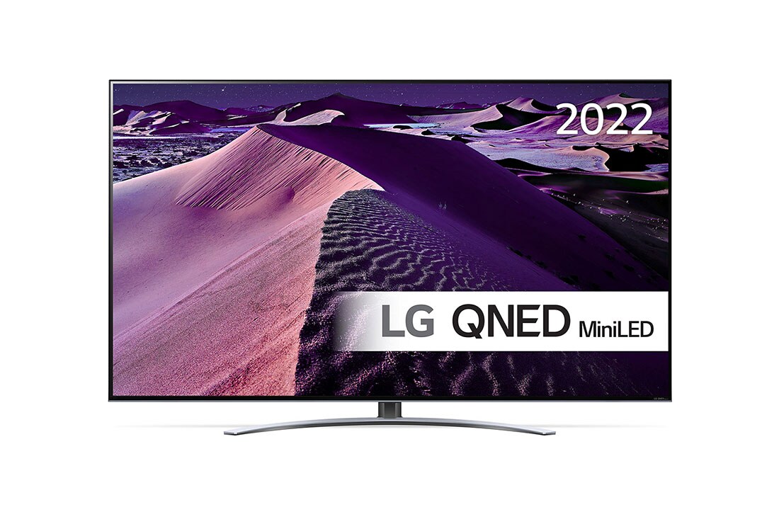 LG 75'' QNED 87 - QNED Mini LED 4K Smart TV - 75QNED876QB , Visning forfra av LG QNED-TV med tilleggsbilde og produktlogo på, 75QNED876QB