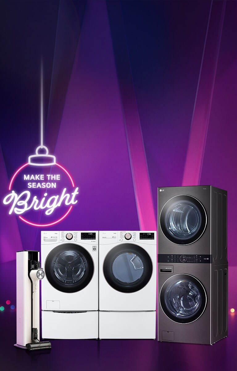 With LG, Make the season bright LG Appliances on purple holiday background