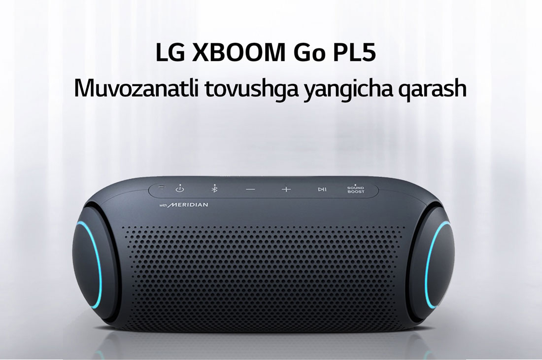 LG XBOOM Go | Portativ Bluetooth karnay | Meridian texnologiyalari | Faol ish vaqti 18 soatgacha, PL5, PL5