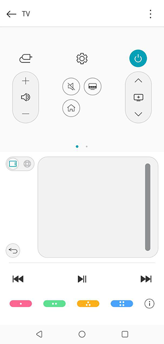 Пользовательский интерфейс приложение LG ThinQ, отображающий панель управления телевизором.