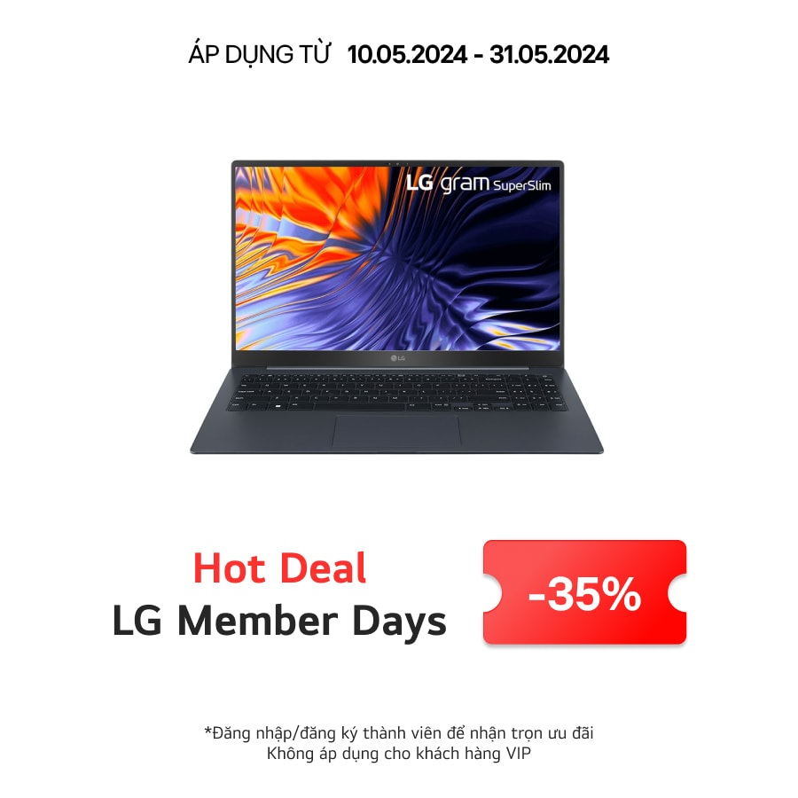 LG Laptop LG gram SuperSlim 15,6'', <br>Windows 11 Home Plus, Intel® Core™ i5 Gen 13,siêu mỏng nhẹ 990g, 15Z90RT-G.AH55A5, 15Z90RT-G.AH55A5