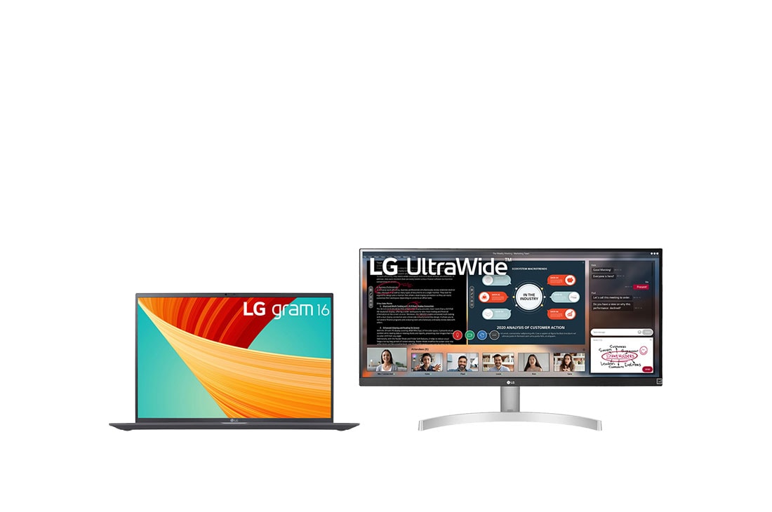 LG  Combo Laptop LG gram 16'', Windows 11 Home Plus và Màn hình máy tính LG UltraWide™ 29'', 16Z90R.29WN , Hình ảnh phía trước, 16Z90R.29WN