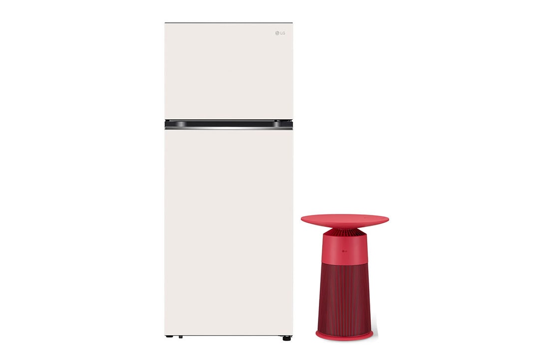 LG Combo Tủ lạnh LG ngăn đá trên Smart Inverter™ với công nghệ DoorCooling+™ 395L màu be GN-B392BG & Máy lọc khí PuriCare AeroFurniture màu đỏ hồng, Hình ảnh gói, GNB392AS20R.ABAE